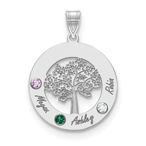Sterling Silver Tree with Names Mother's Family Birthstone Pendant