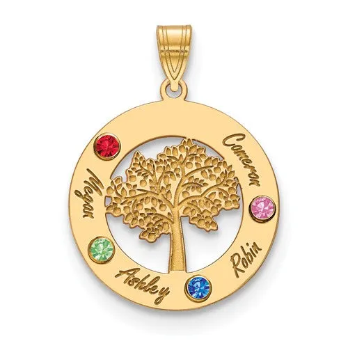 Sterling Silver Tree with Names Mother's Family Birthstone Pendant