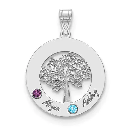 Sterling Silver Tree with Names Mother's Family Birthstone Pendant