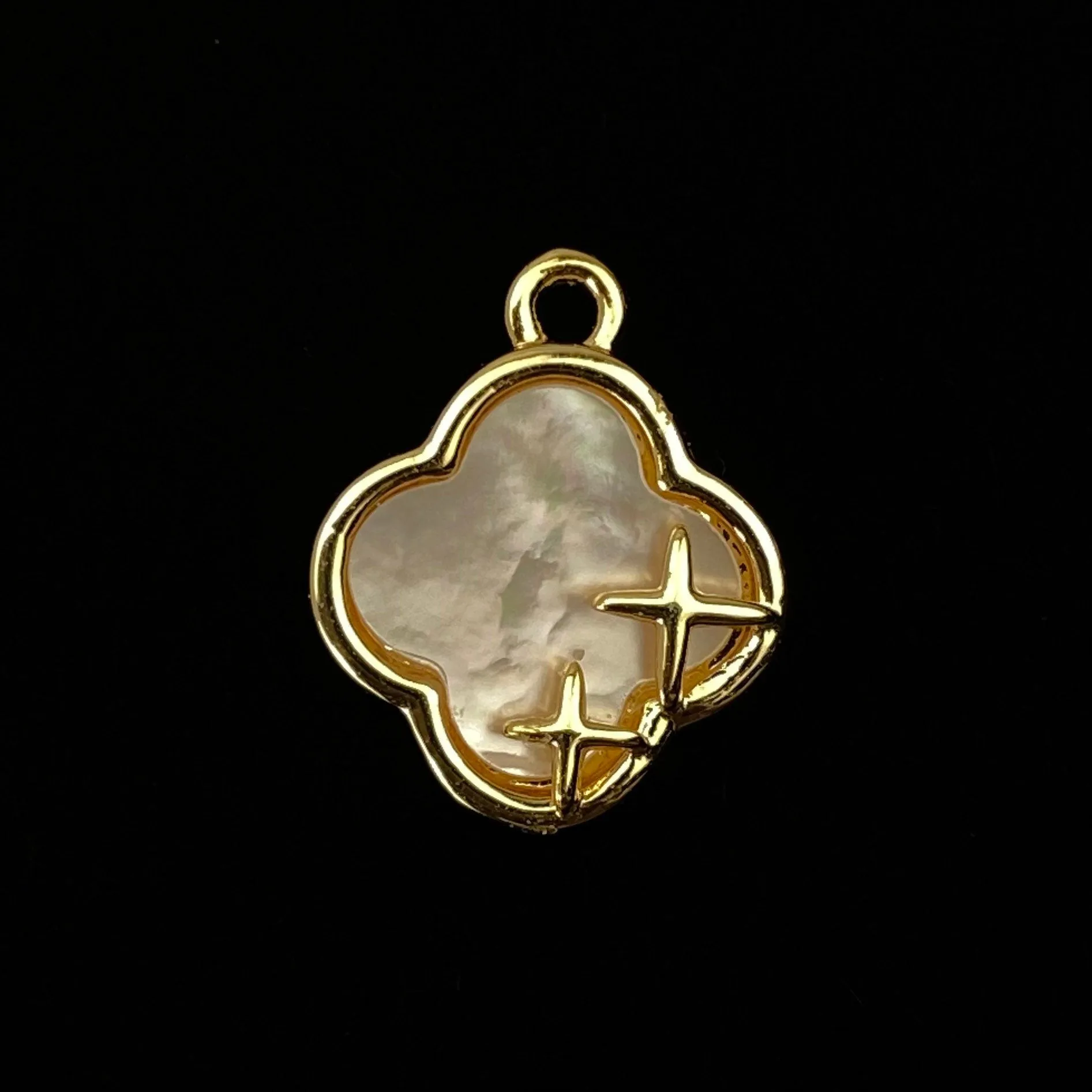 Stunning Gold Plated Quatrefoil Mother Of Pearl Charm