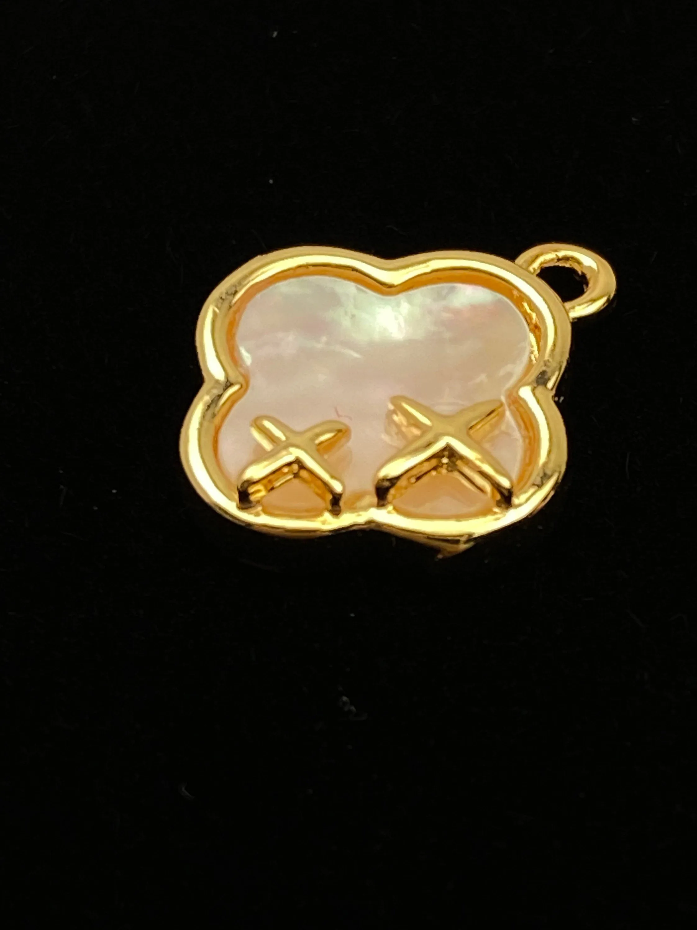 Stunning Gold Plated Quatrefoil Mother Of Pearl Charm