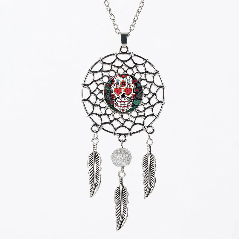 Sugar Skull Dreamcatcher Pendant Necklace