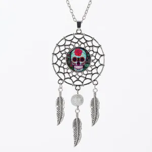 Sugar Skull Dreamcatcher Pendant Necklace