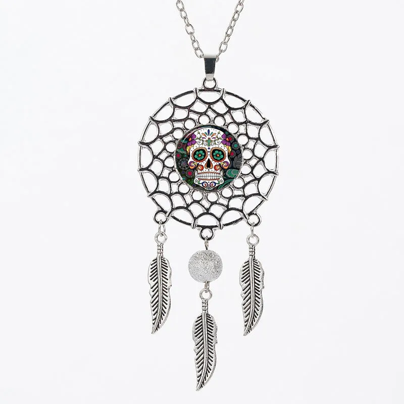 Sugar Skull Dreamcatcher Pendant Necklace