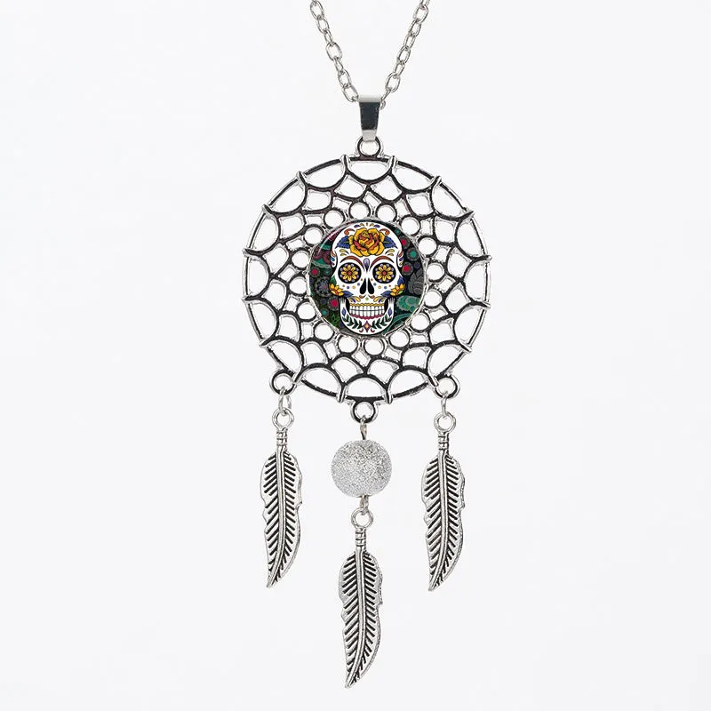 Sugar Skull Dreamcatcher Pendant Necklace