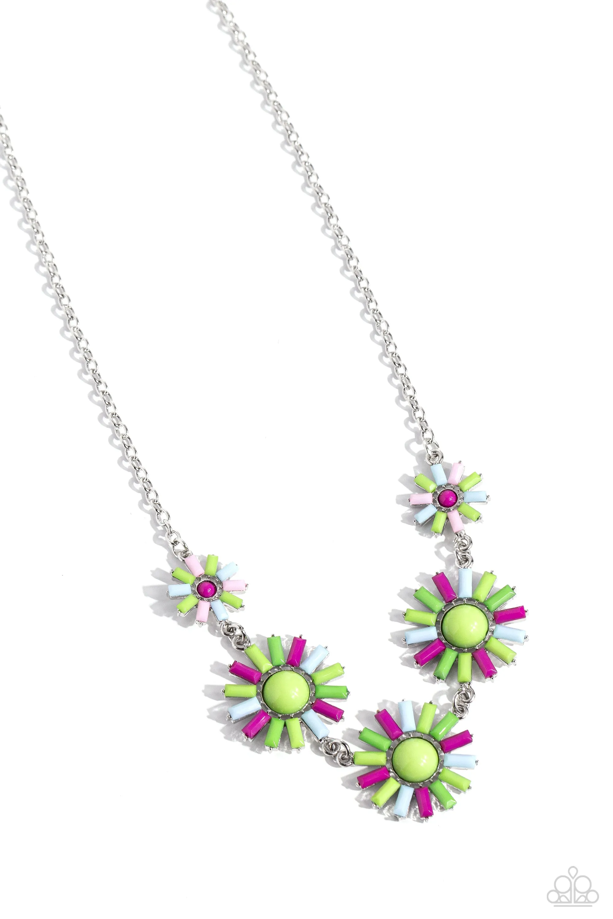 SUN and Fancy Free - Multi - Green, Purple, and Blue Beaded Flower Paparazzi Short Necklace
