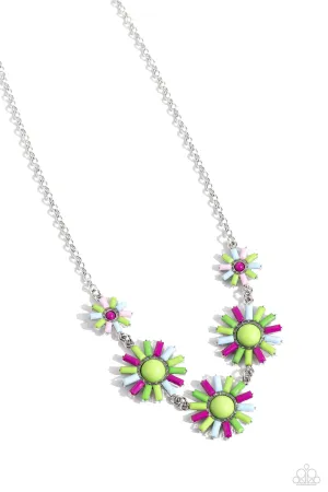 SUN and Fancy Free - Multi - Green, Purple, and Blue Beaded Flower Paparazzi Short Necklace
