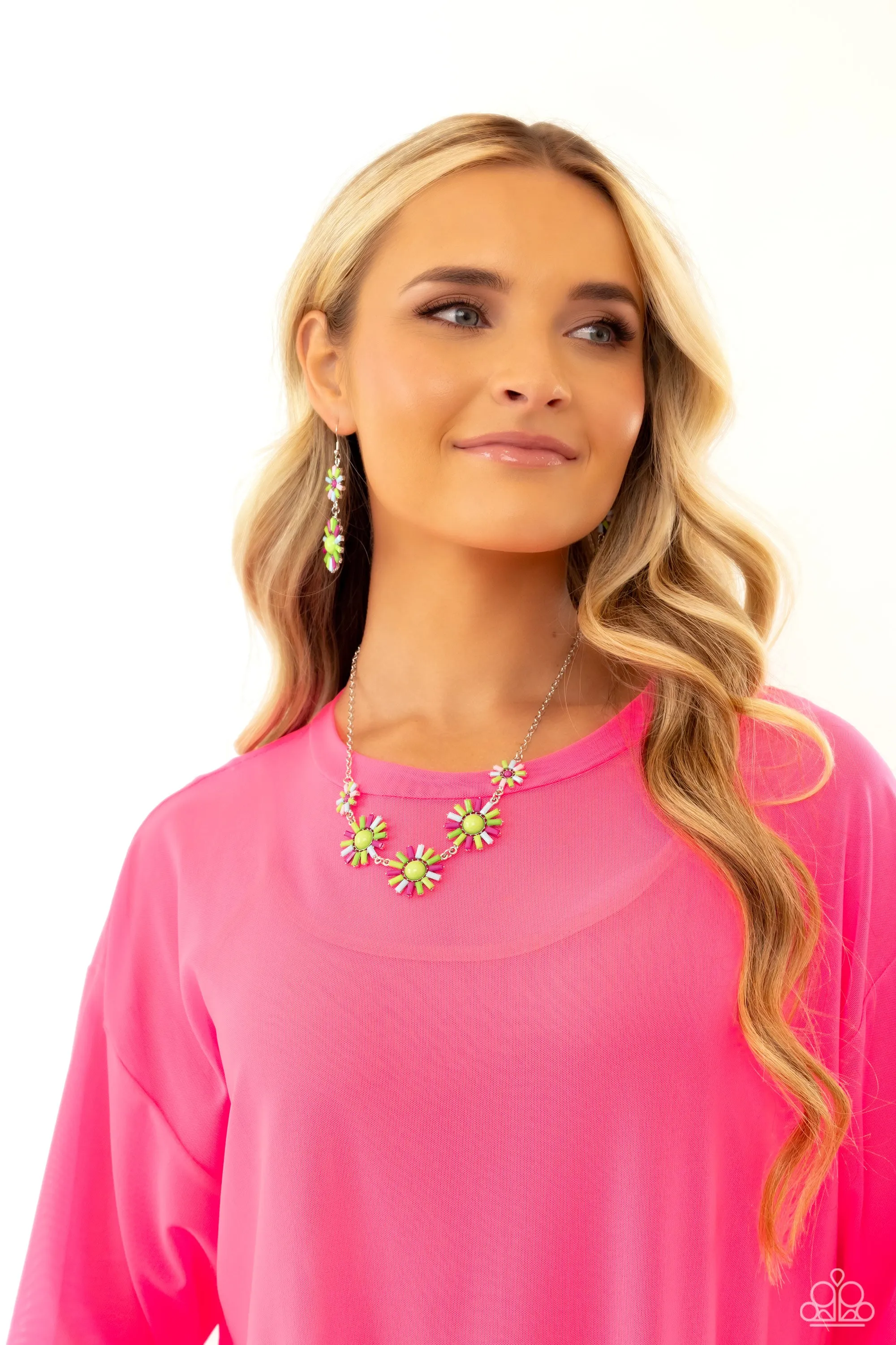 SUN and Fancy Free - Multi - Green, Purple, and Blue Beaded Flower Paparazzi Short Necklace
