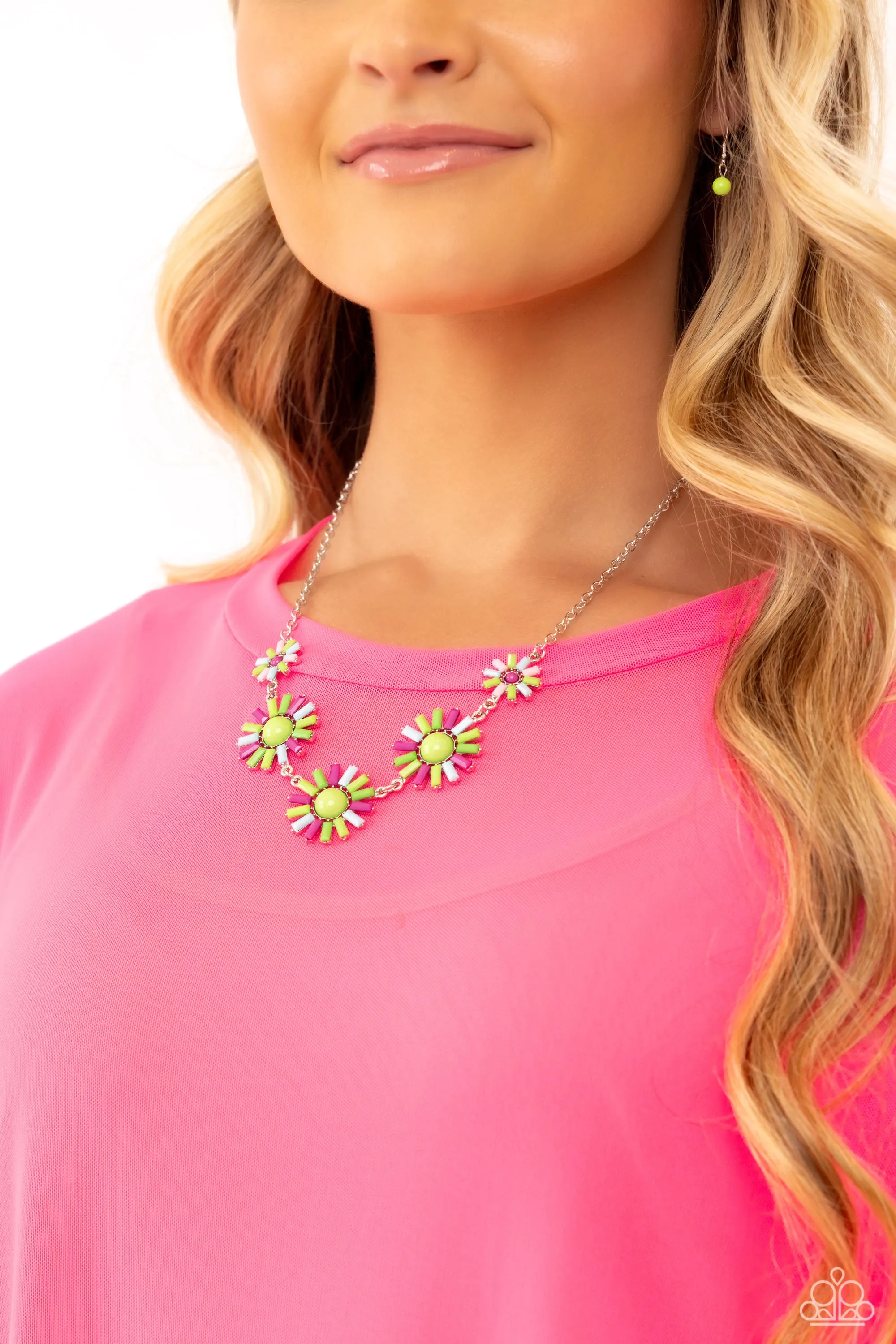 SUN and Fancy Free - Multi - Green, Purple, and Blue Beaded Flower Paparazzi Short Necklace
