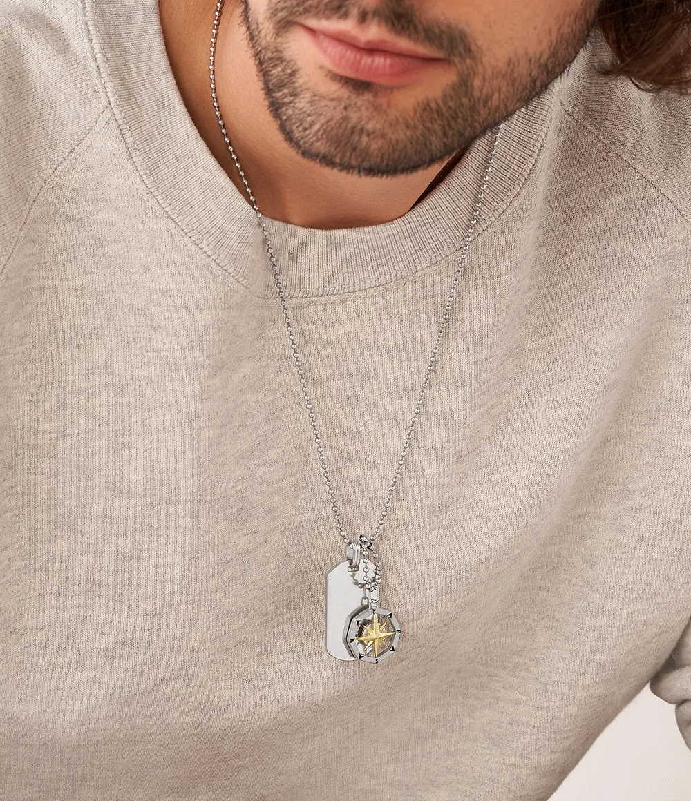 Sutton Compass Stainless Steel Dog Tag Necklace
