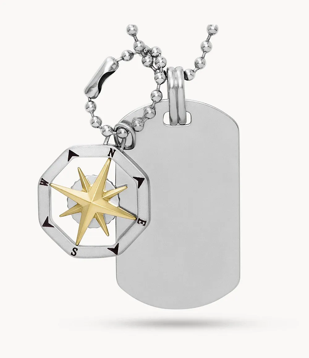 Sutton Compass Stainless Steel Dog Tag Necklace