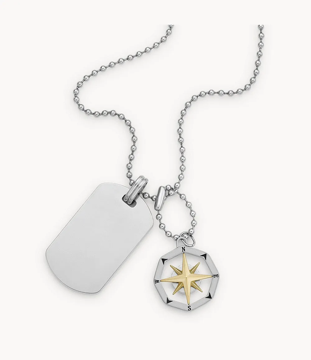Sutton Compass Stainless Steel Dog Tag Necklace