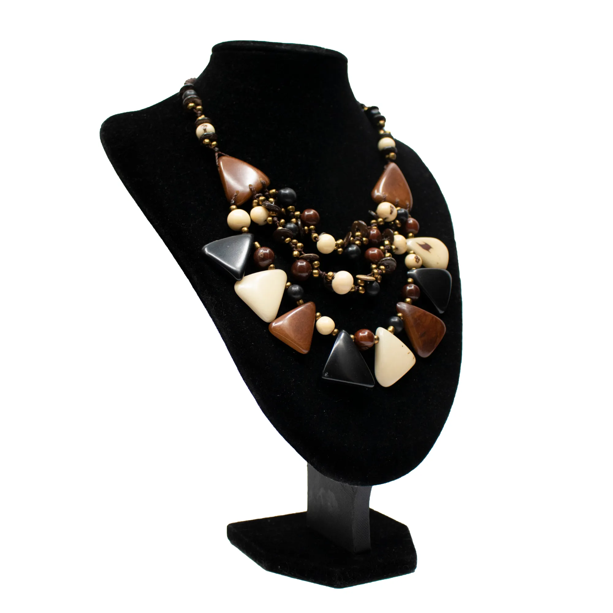 Tagua and Acai beads geometric pyramid necklace