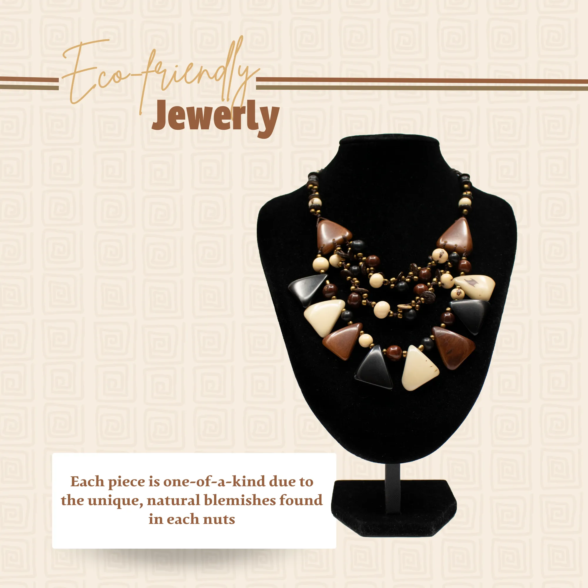 Tagua and Acai beads geometric pyramid necklace