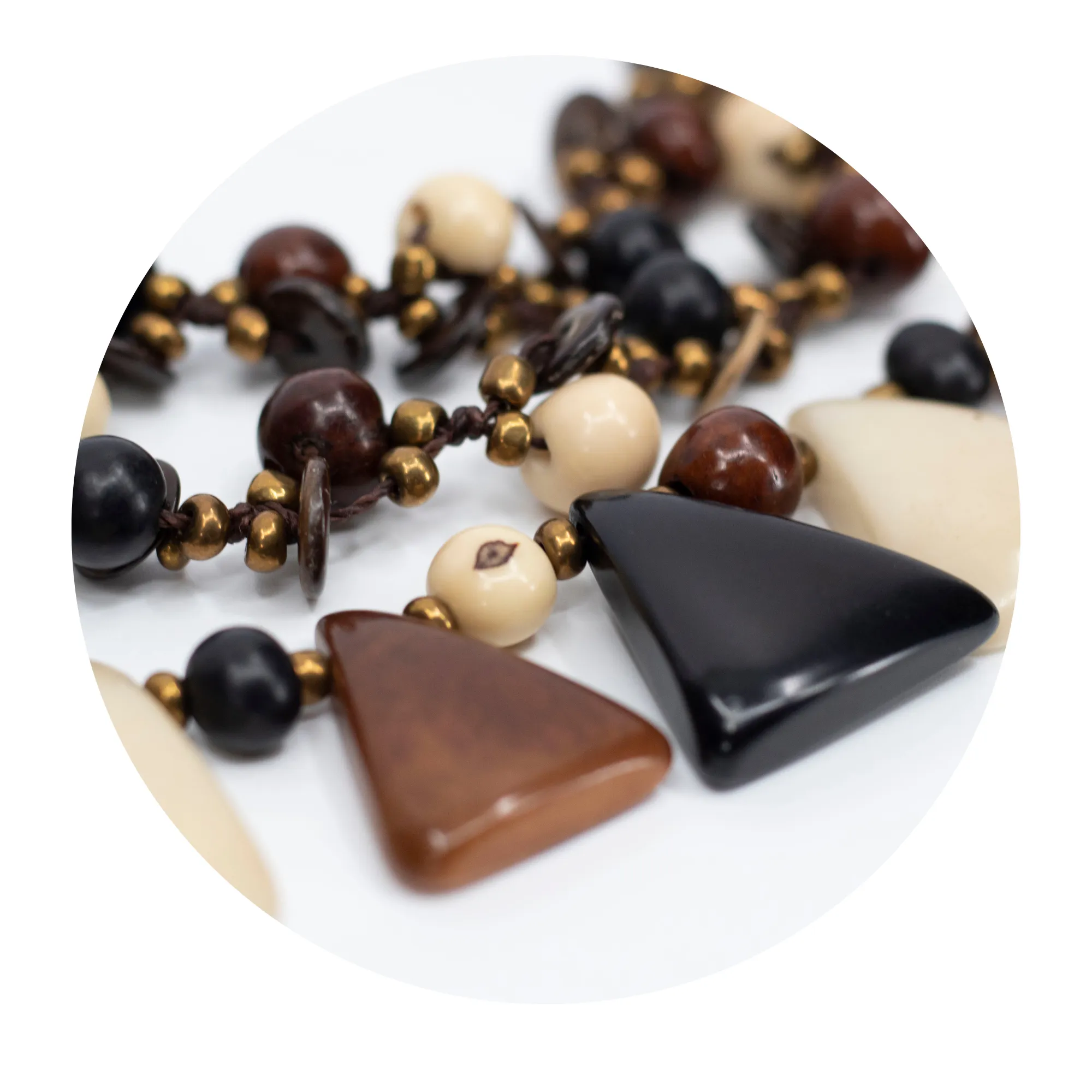 Tagua and Acai beads geometric pyramid necklace