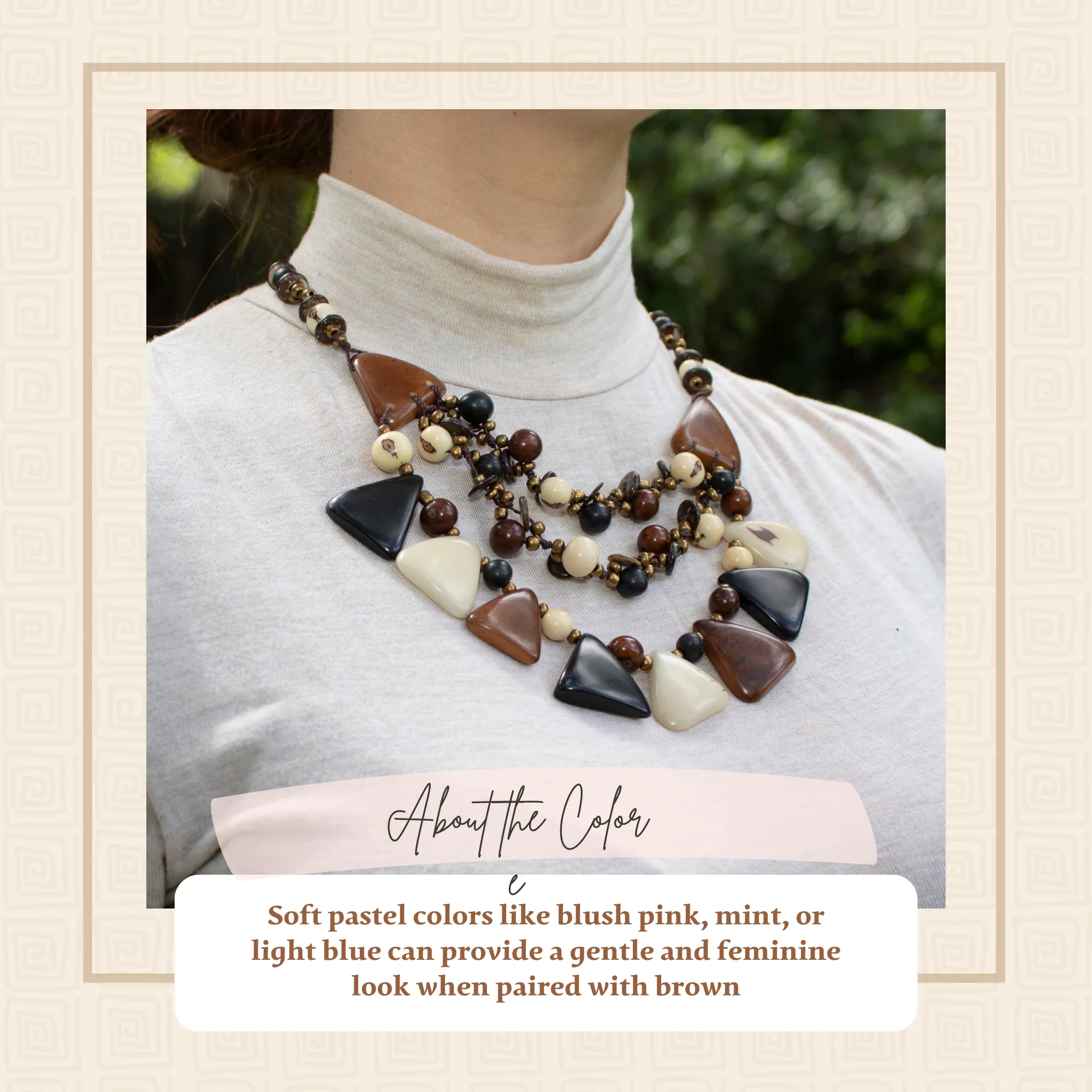 Tagua and Acai beads geometric pyramid necklace