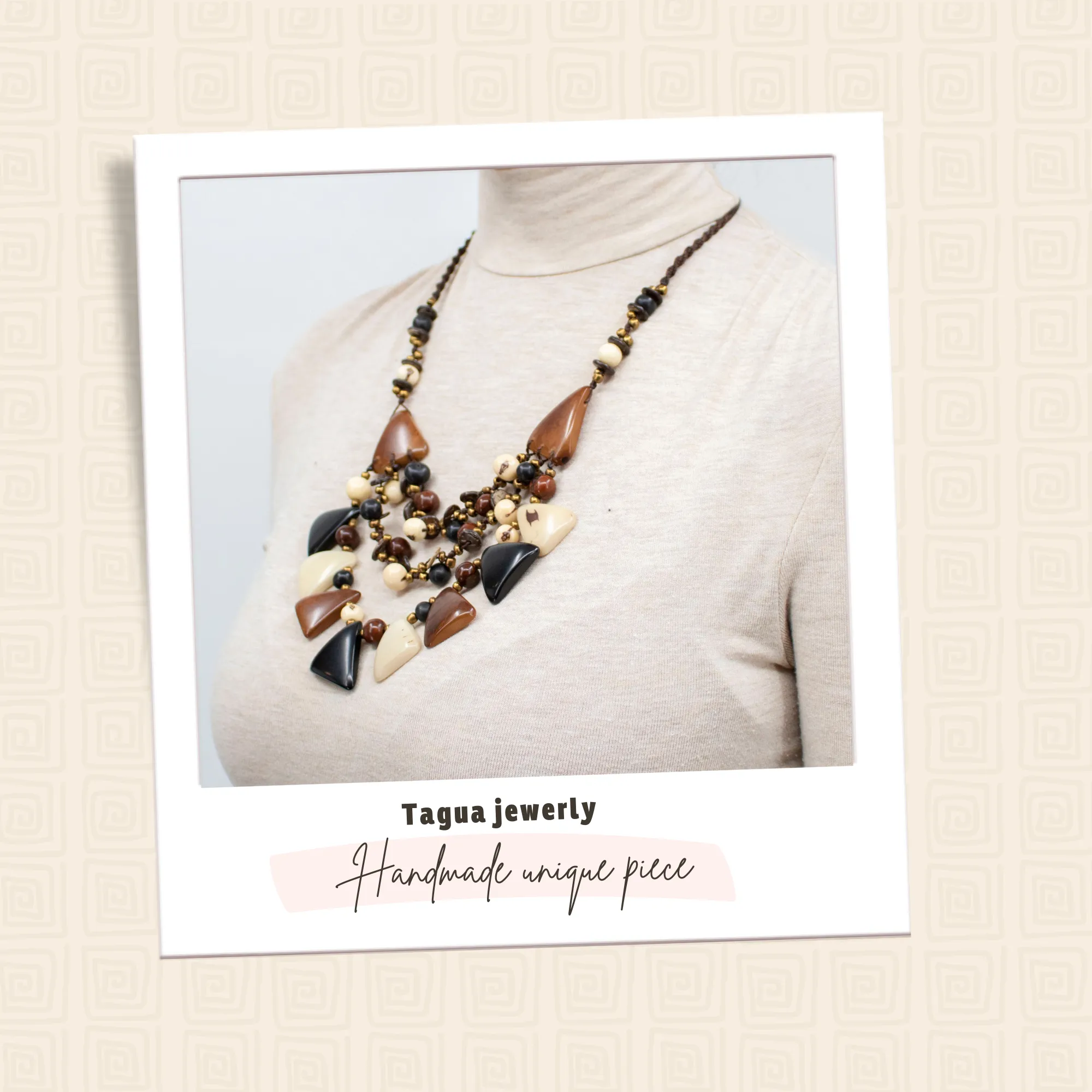 Tagua and Acai beads geometric pyramid necklace