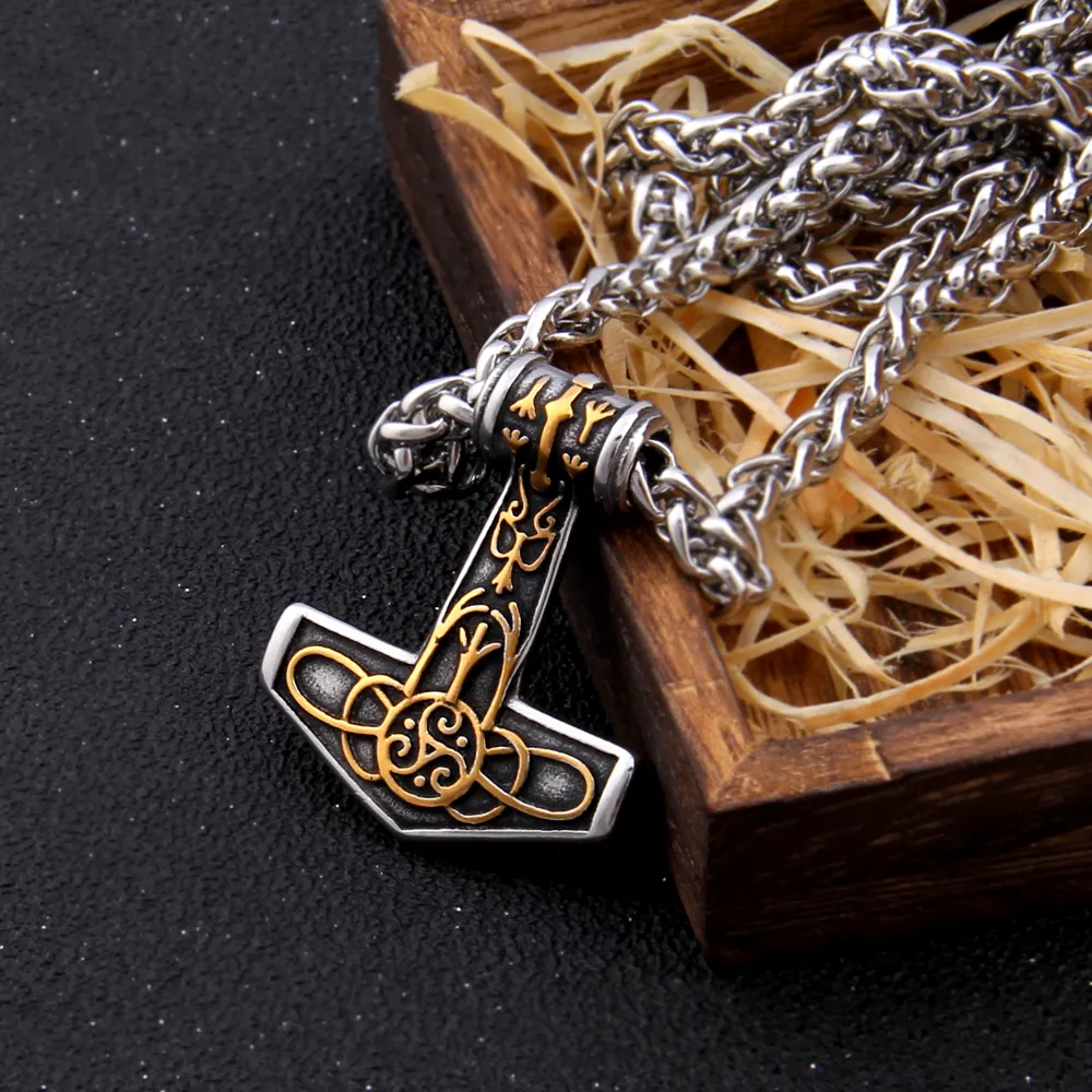 THOR'S HAMMER NECKLACE - GOLDEN ALGIZ RUNE