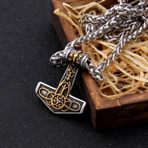 THOR'S HAMMER NECKLACE - GOLDEN ALGIZ RUNE