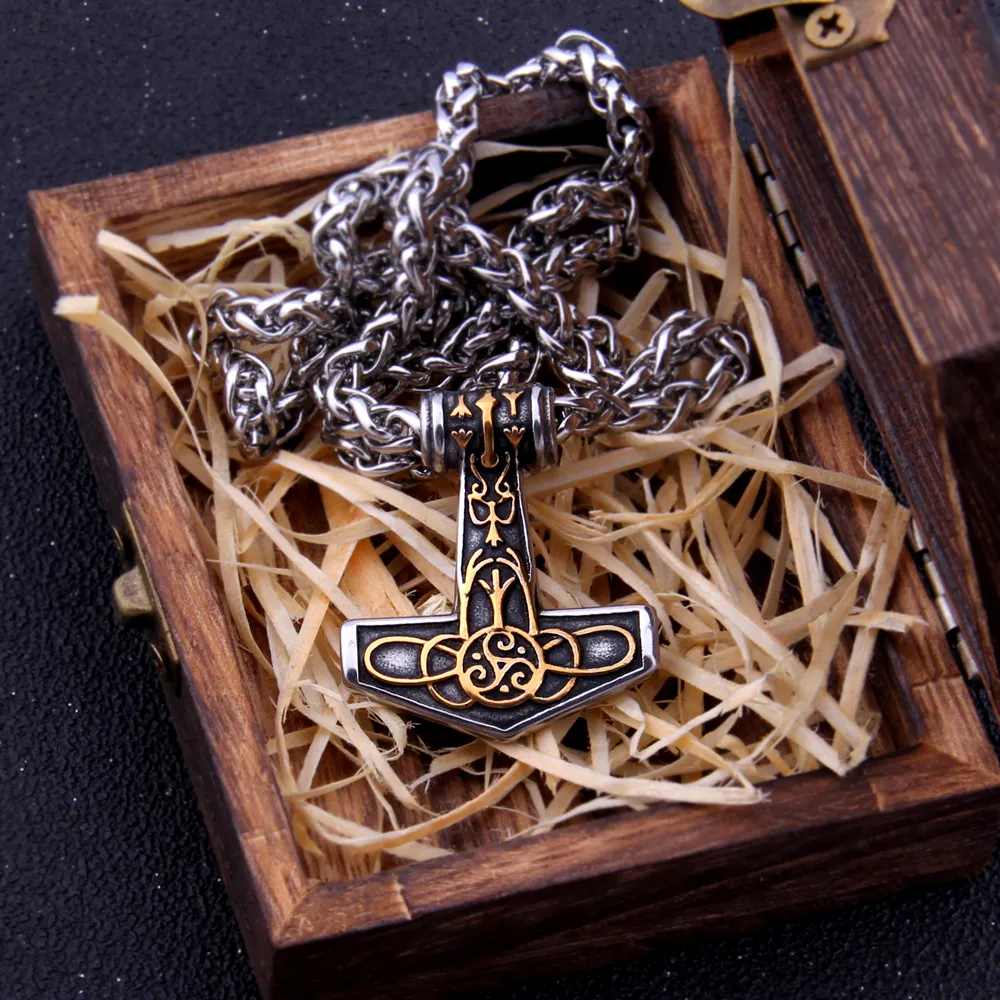 THOR'S HAMMER NECKLACE - GOLDEN ALGIZ RUNE