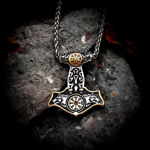 THOR'S HAMMER NECKLACE - GOLDEN ASGARD'S WOLVES