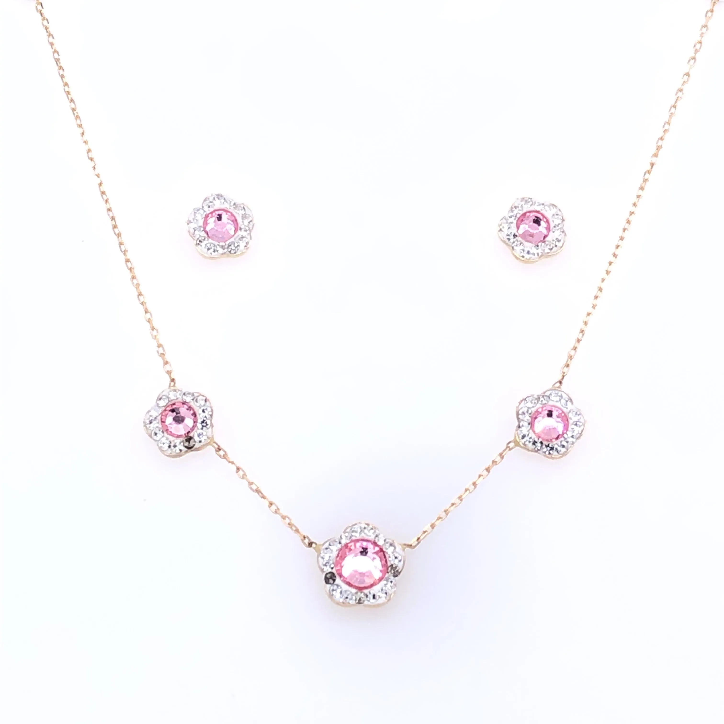 Three Flower Necklace Set with Earrings 51593