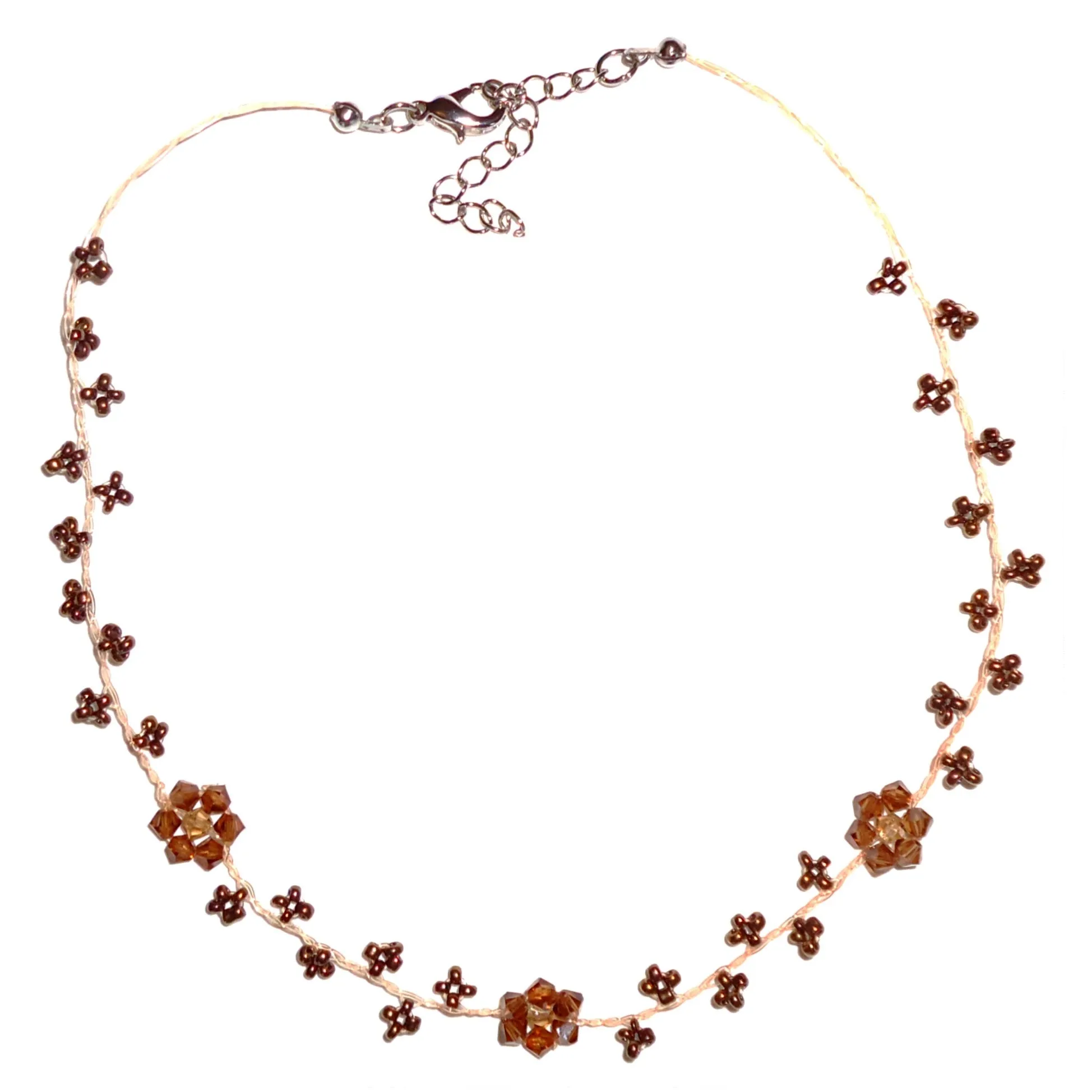 Three Flower Seed Bead Necklace - Bronze