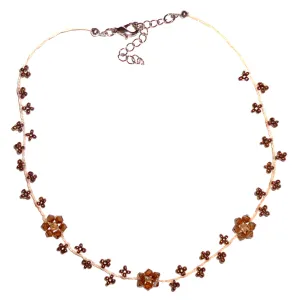 Three Flower Seed Bead Necklace - Bronze