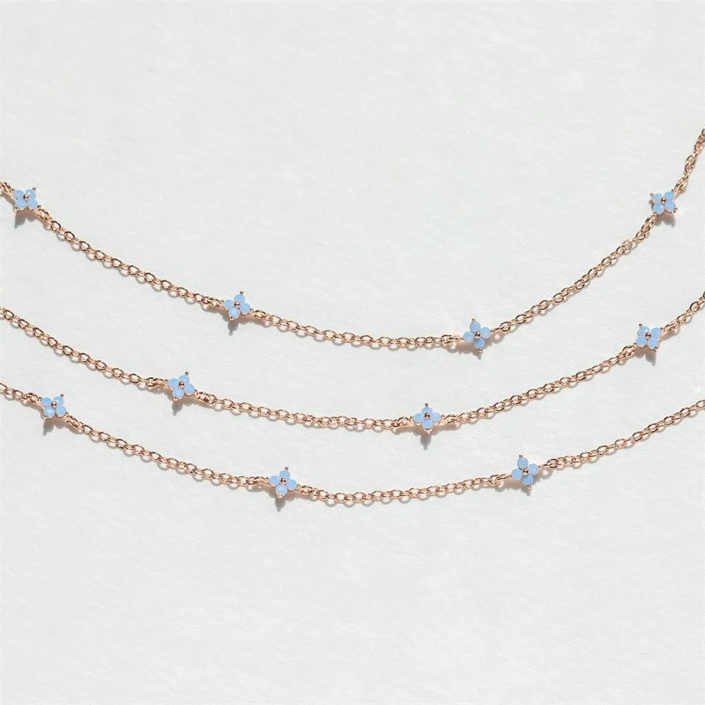 Tiny Blue Flower Necklace for Women