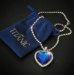 Titanic Heart of Ocean blue heart love forever pendant Necklace   velvet bag
