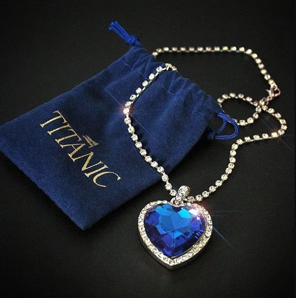 Titanic Heart of Ocean blue heart love forever pendant Necklace   velvet bag