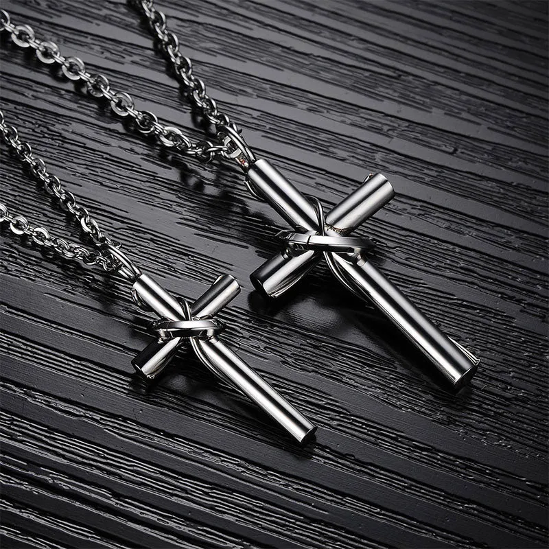 Titanium Steel Cross Pendant Religious Couple Necklace