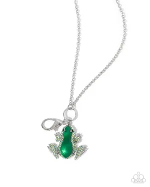 Tree Frog - Green - Painted and Rhinestone Paparazzi Lanyard Necklace
