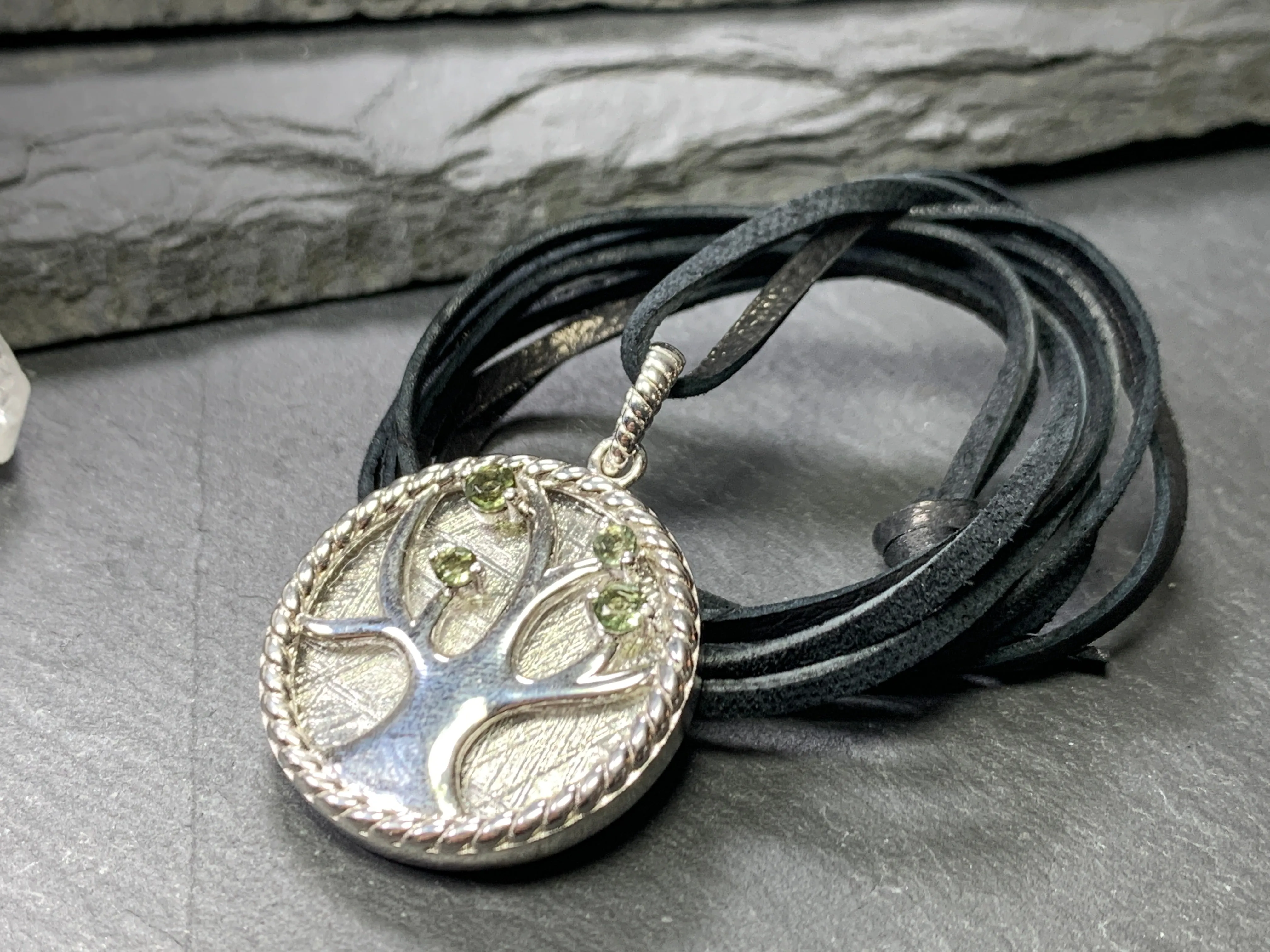 Tree Moldavite & Muonionalusta Meteorite pendant