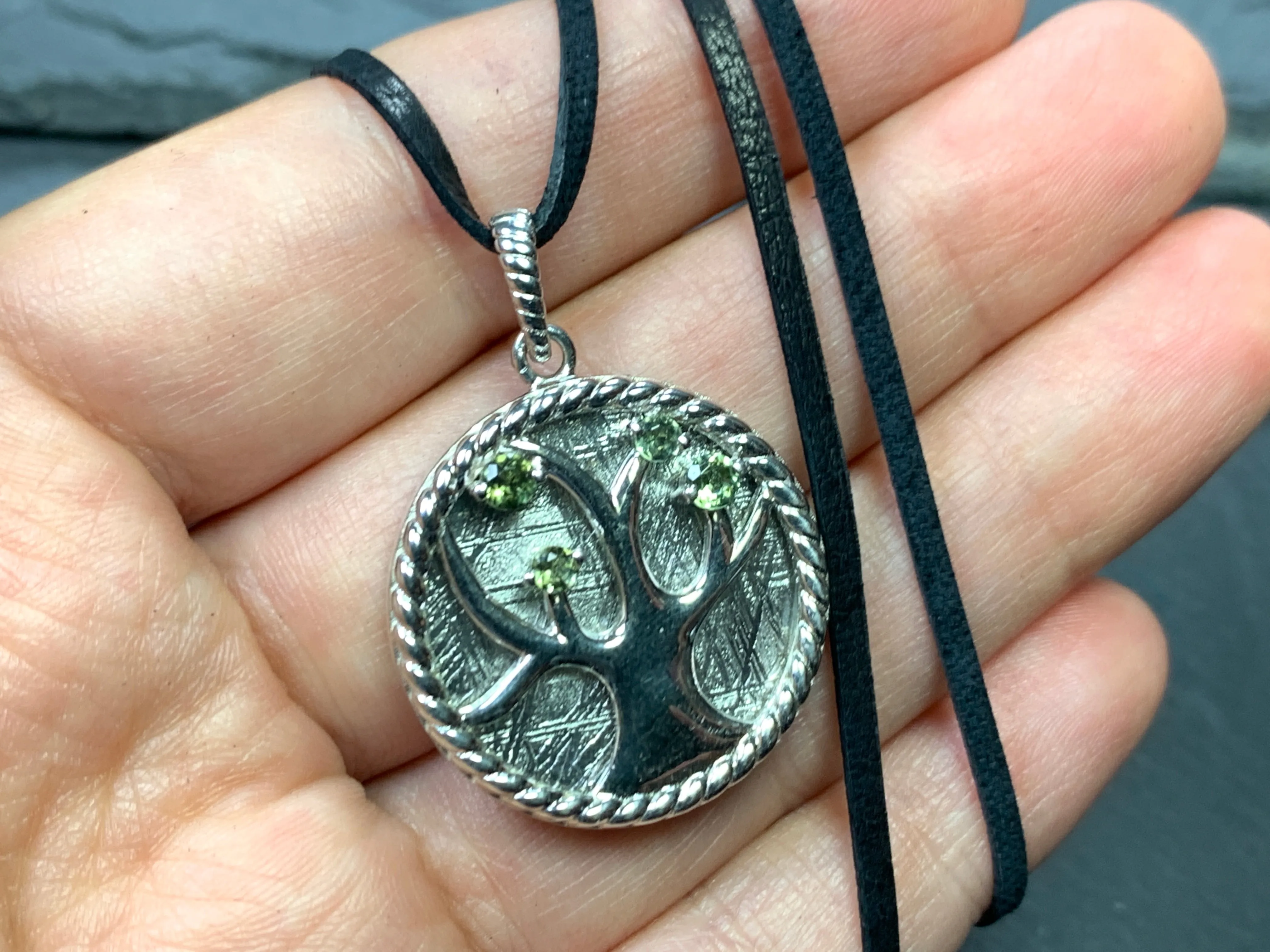 Tree Moldavite & Muonionalusta Meteorite pendant