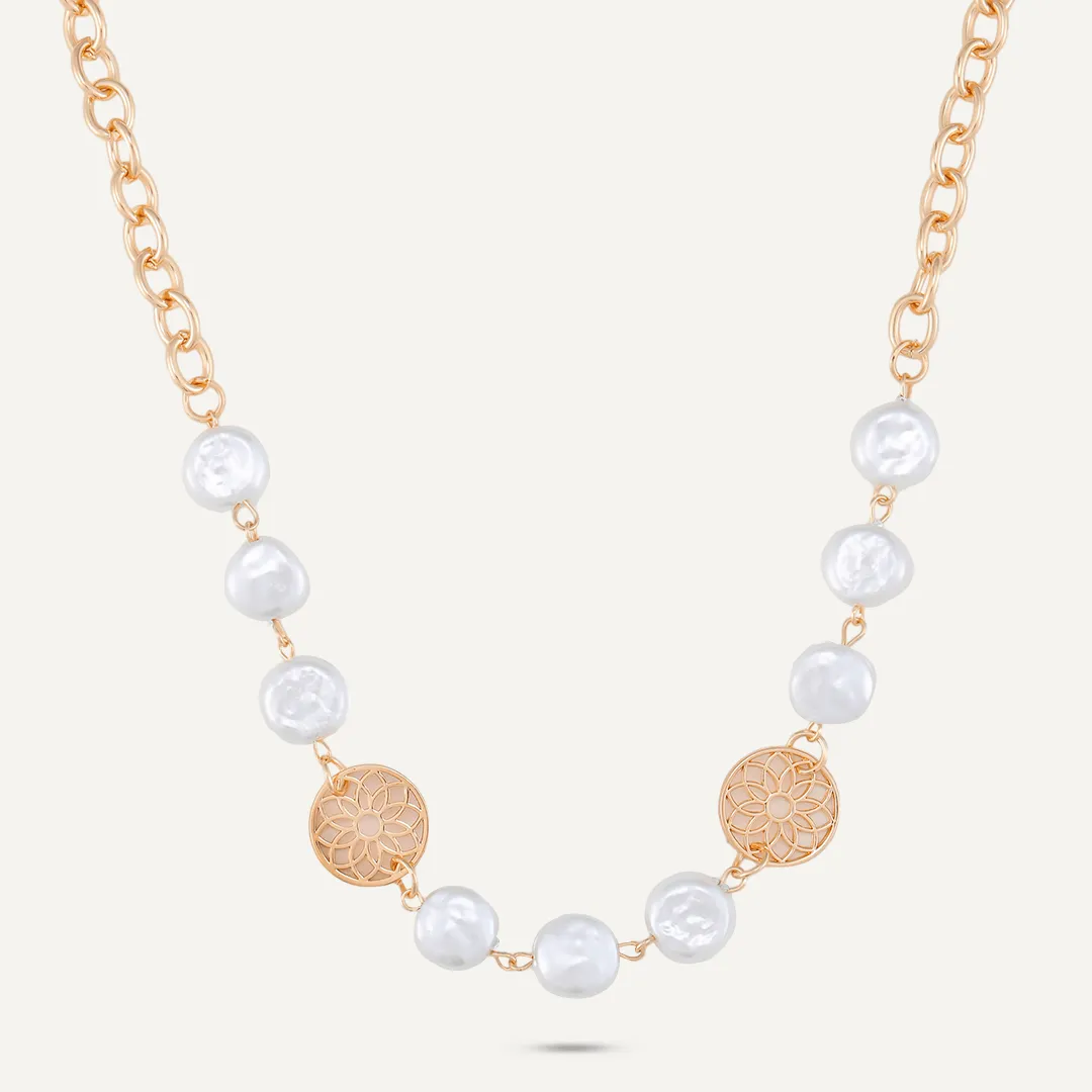 Tree Of Life & Faux Pearls Short Necklace In Gold-Tone