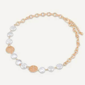 Tree Of Life & Faux Pearls Short Necklace In Gold-Tone