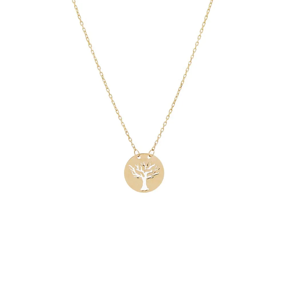 Tree Of Life Cutout Disc Necklace 14K