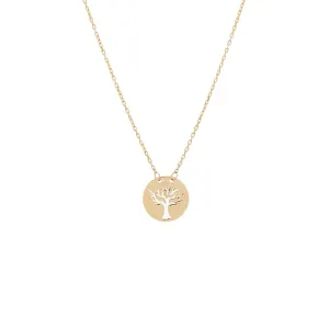 Tree Of Life Cutout Disc Necklace 14K