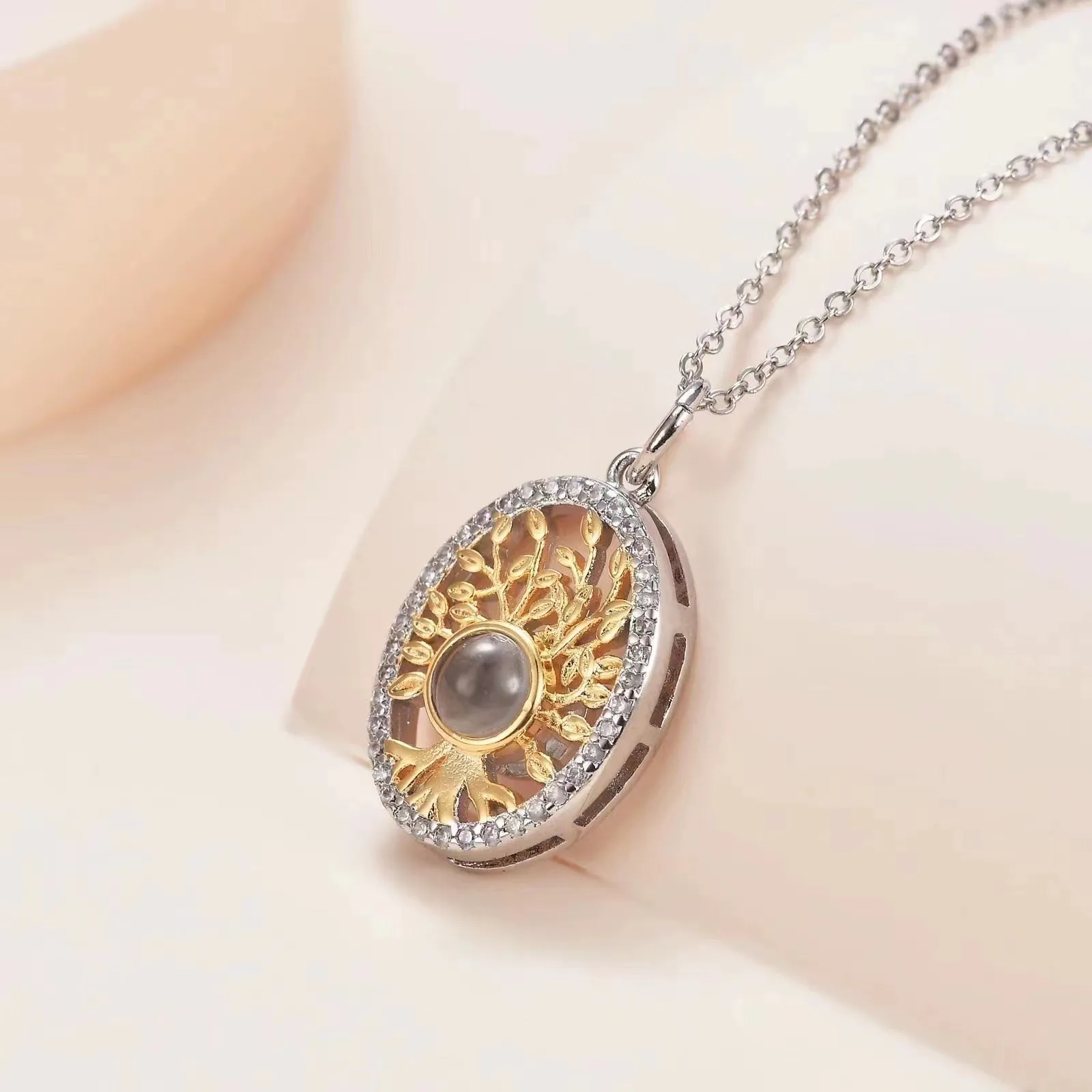 Tree of Life Pattern Personalized  Charm Necklace With Picture Inside