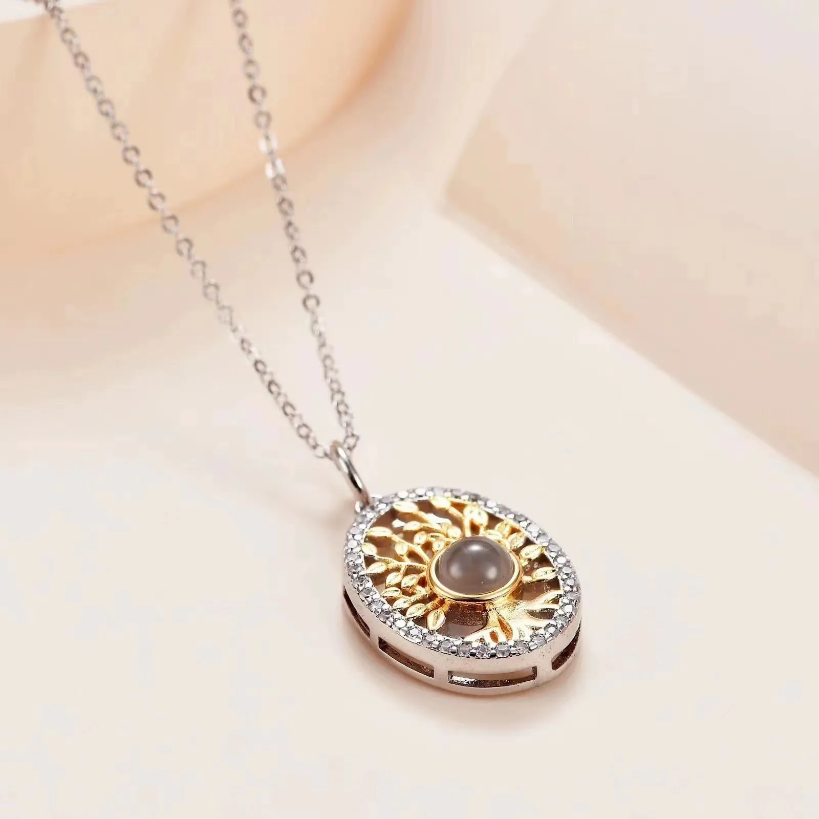 Tree of Life Pattern Personalized  Charm Necklace With Picture Inside