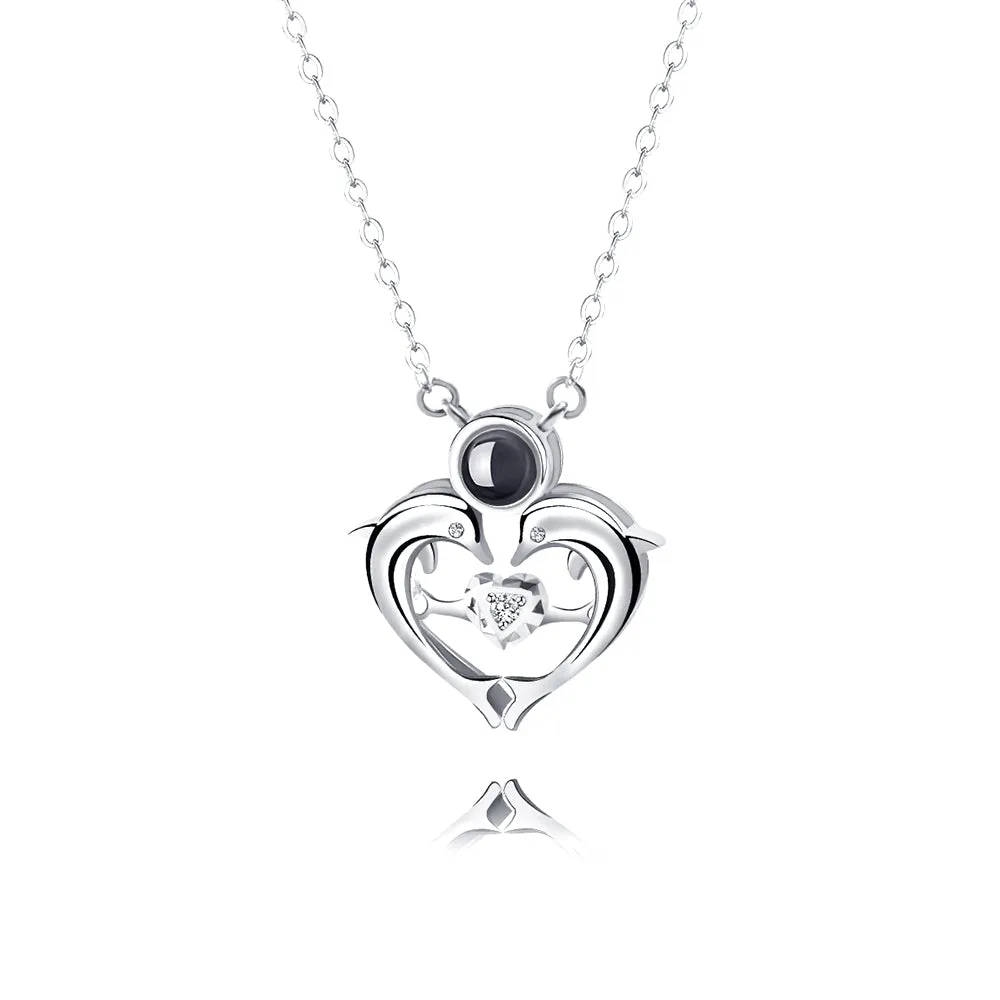 Trendolla Heart Style Dolphin Pendant Necklace with Picture Inside