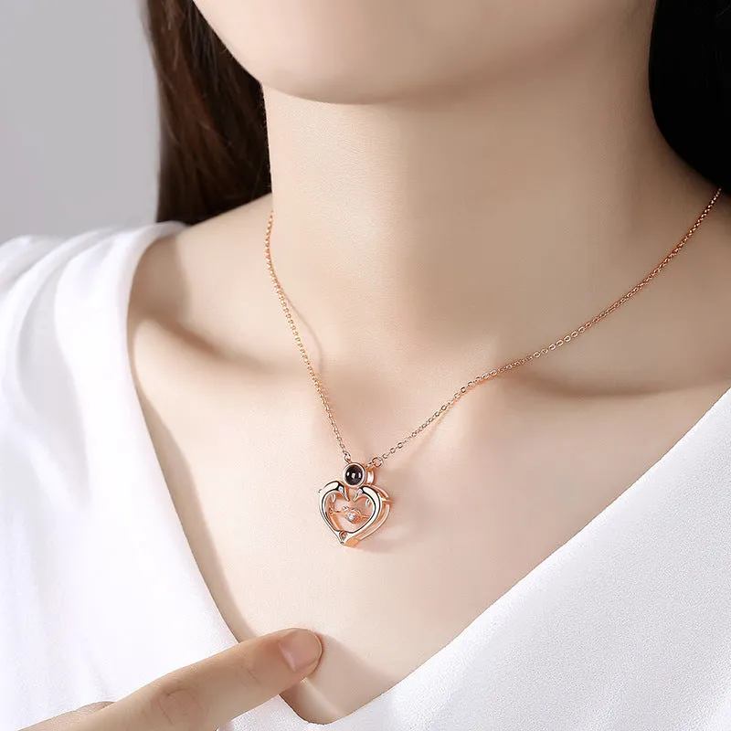 Trendolla Heart Style Dolphin Pendant Necklace with Picture Inside