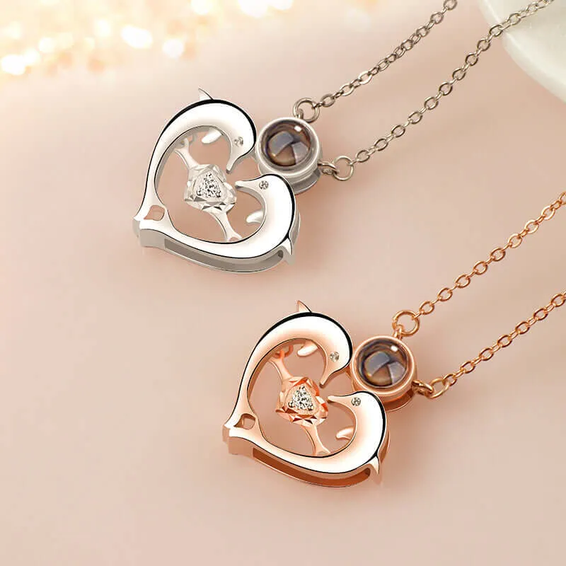 Trendolla Heart Style Dolphin Pendant Necklace with Picture Inside