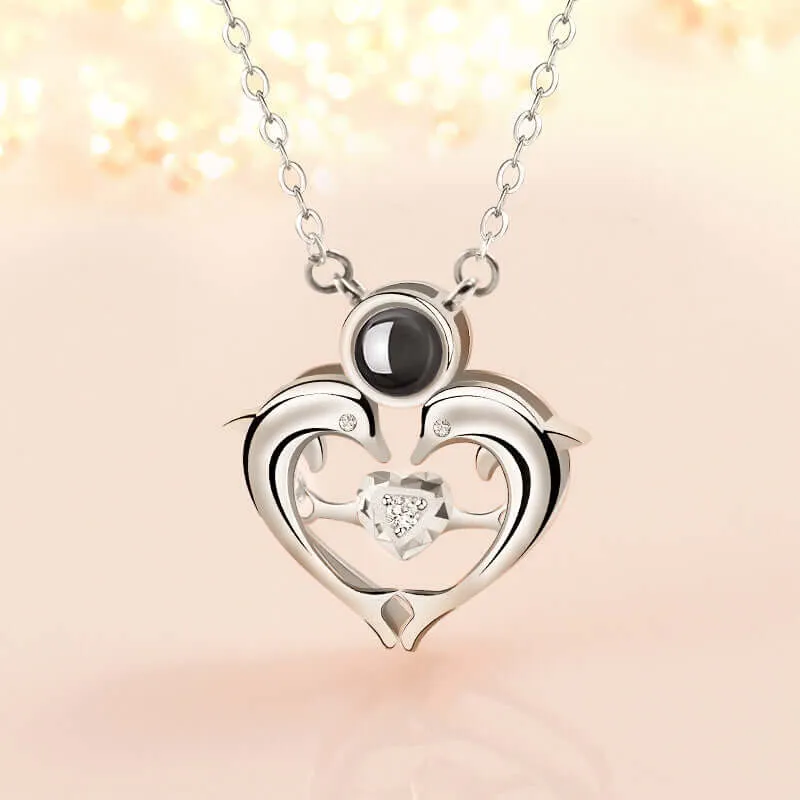 Trendolla Heart Style Dolphin Pendant Necklace with Picture Inside