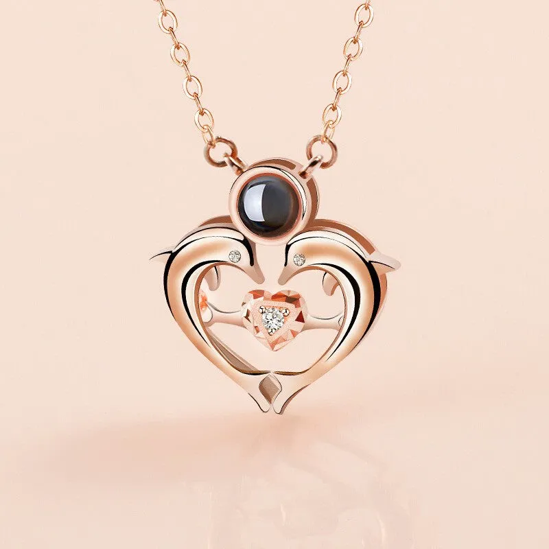 Trendolla Heart Style Dolphin Pendant Necklace with Picture Inside
