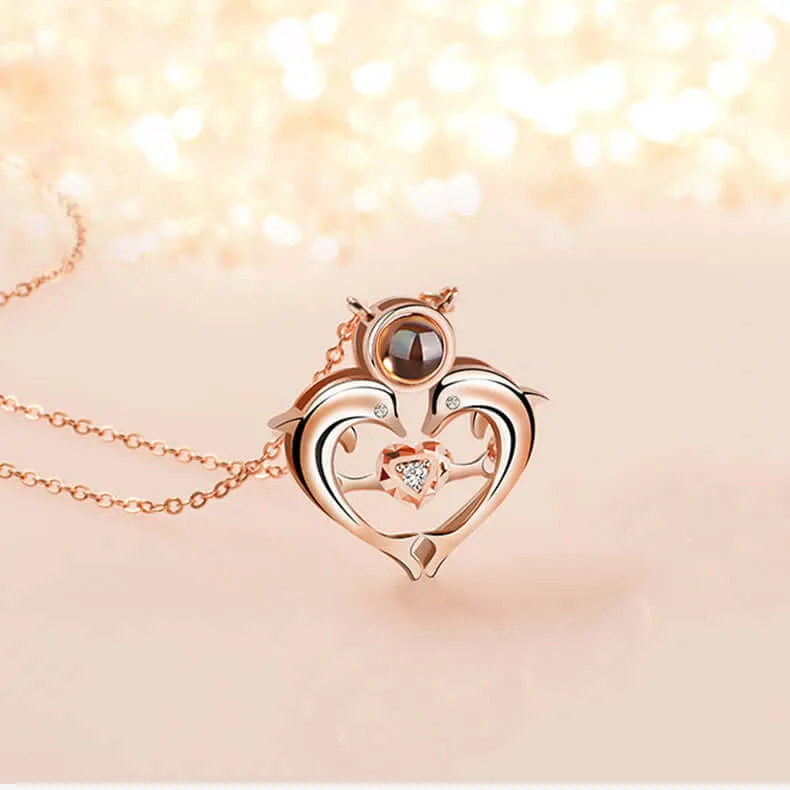 Trendolla Heart Style Dolphin Pendant Necklace with Picture Inside