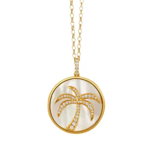 Tropics 18K Yellow Gold Mother of Pearl Palm Tree Diamond Pendant Necklace