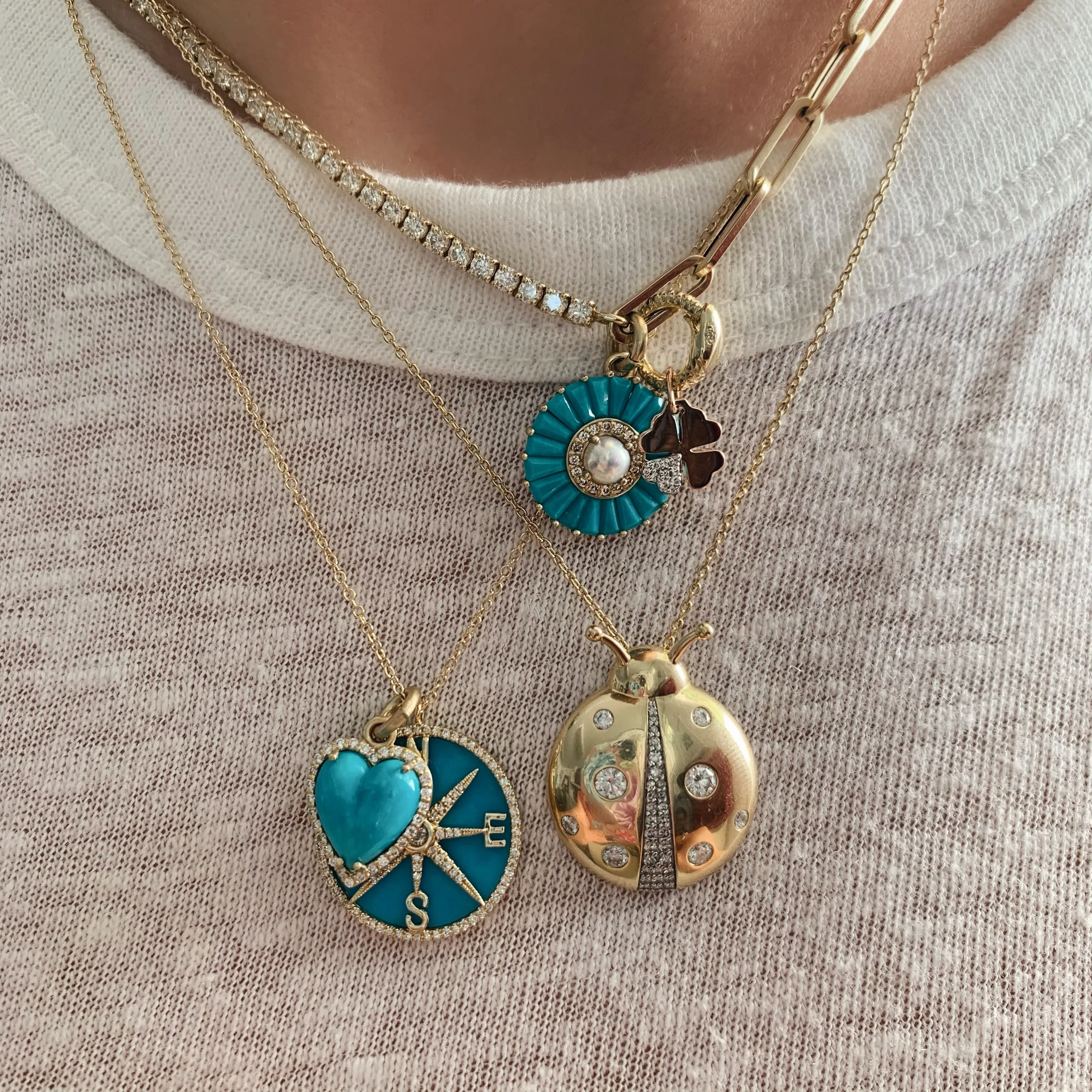 Turquoise and Diamonds Compass Necklace