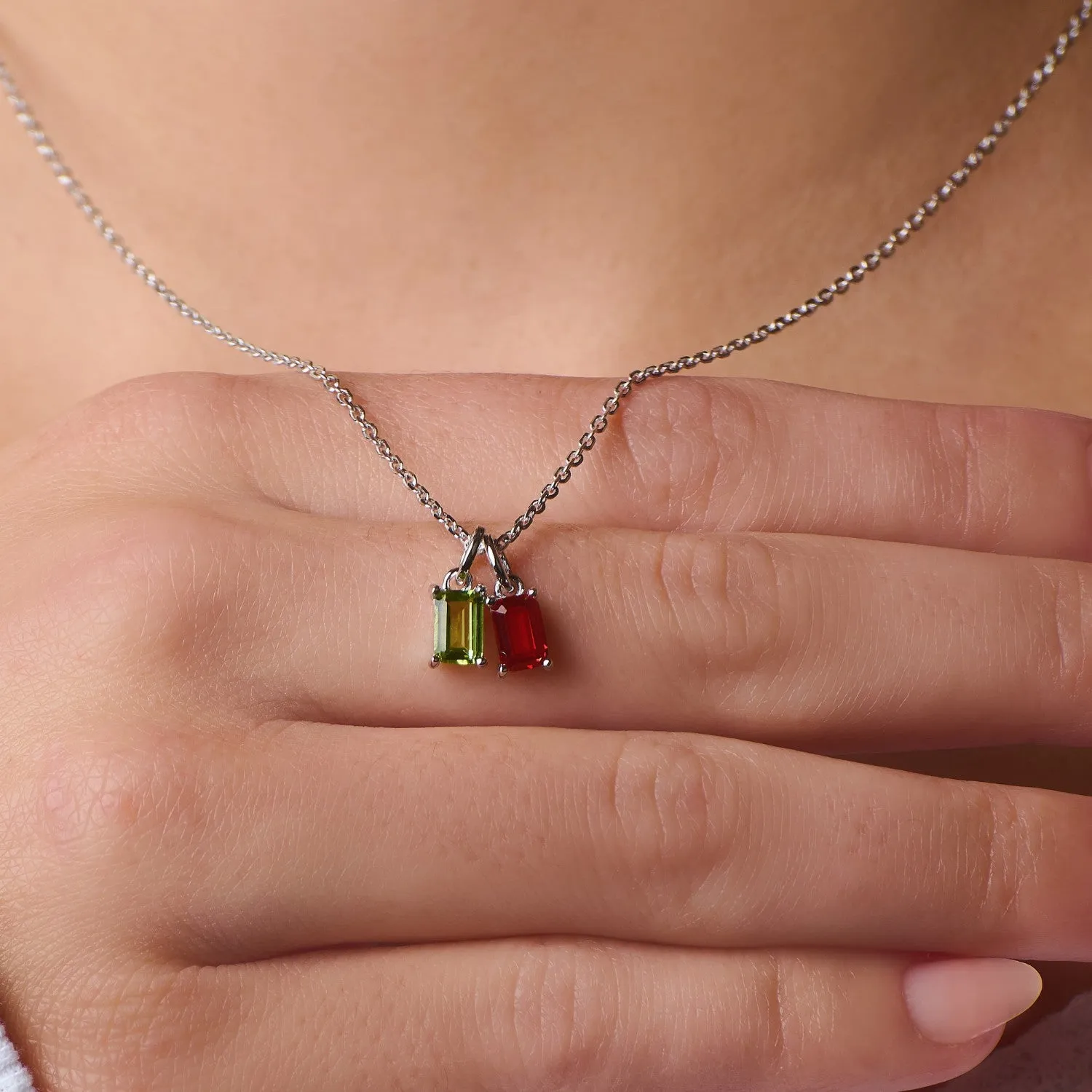 Two Birthstone Silver Necklace